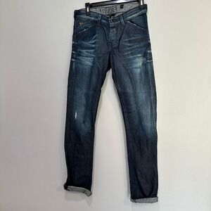Guess Los Angeles Deviator Jeans Mens Size 29 Dark Wash Distressed Denim‎